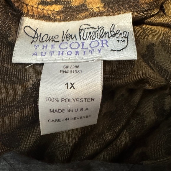 Diane Von Furstenberg Velvet Burnout Tunic Top Women's 1X Gold Button Front USA - Picture 5 of 8